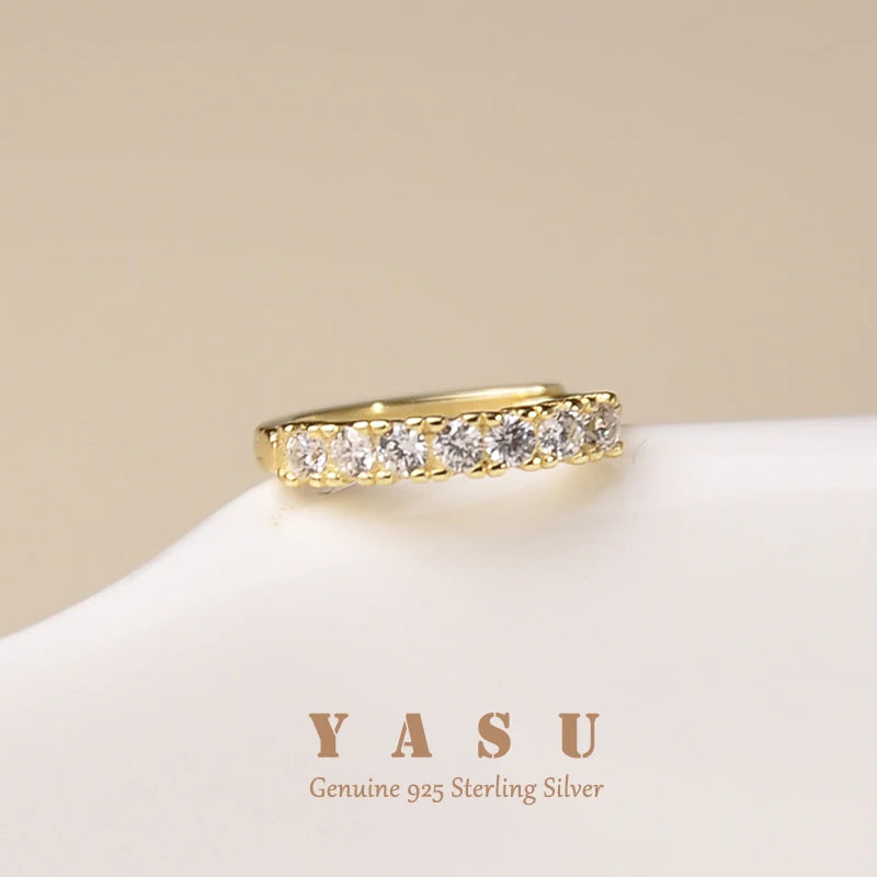 Yasu French Pav Crystal 925 Sterling Silver Hoops Earrings Plating 18k