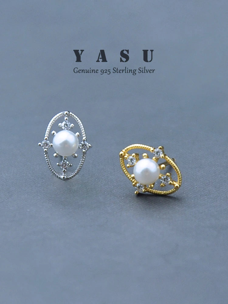 Yasu Silver Freshwater Pearl Stud Earrings Vintage Jewelry