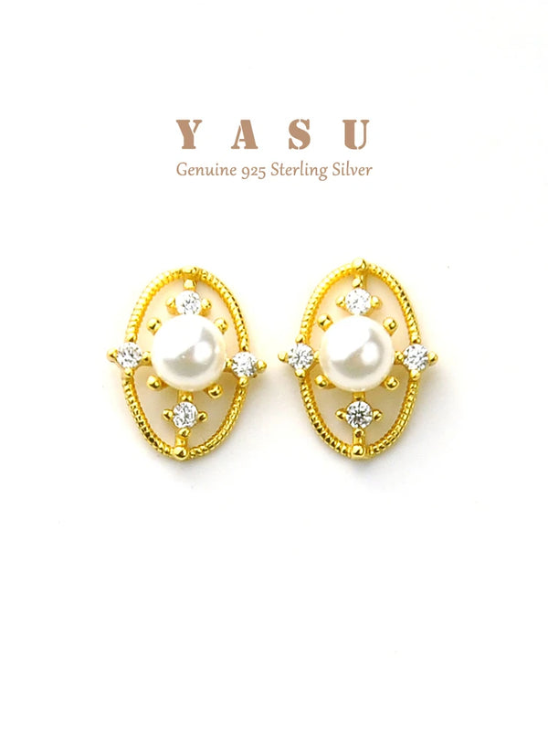 Yasu Silver Freshwater Pearl Stud Earrings Vintage Jewelry