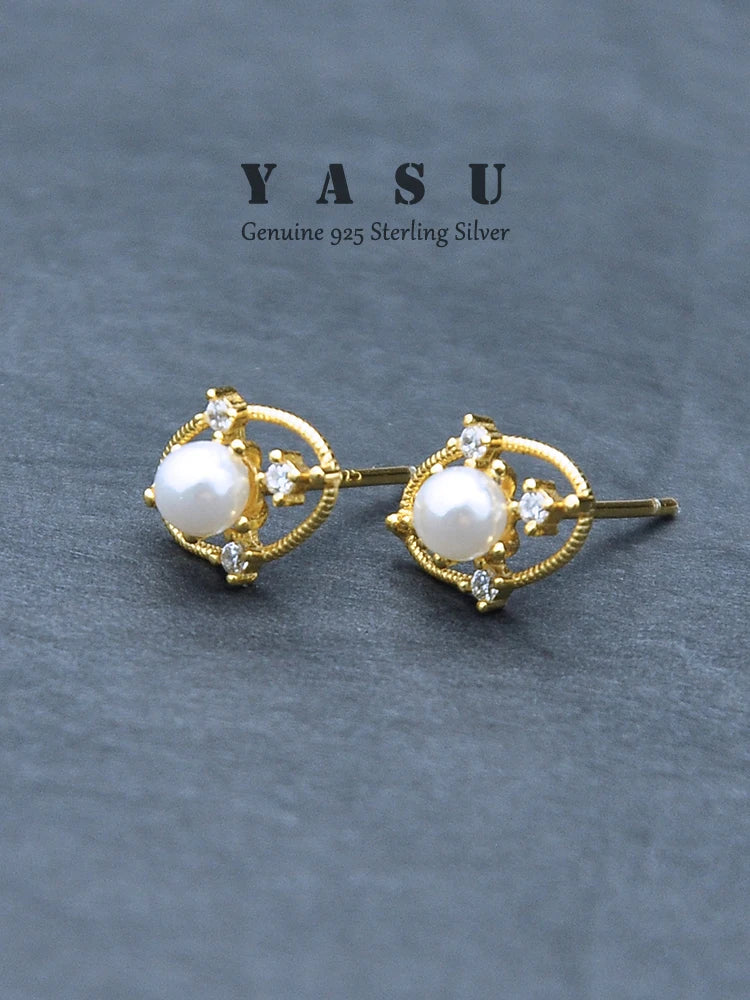 Yasu Silver Freshwater Pearl Stud Earrings Vintage Jewelry
