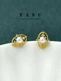 Yasu Silver Freshwater Pearl Stud Earrings Vintage Jewelry