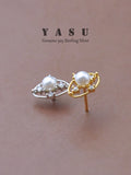 Yasu Silver Freshwater Pearl Stud Earrings Vintage Jewelry
