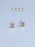 Yasu 925 Silver Star Stud Earrings Amethyst Pentagram