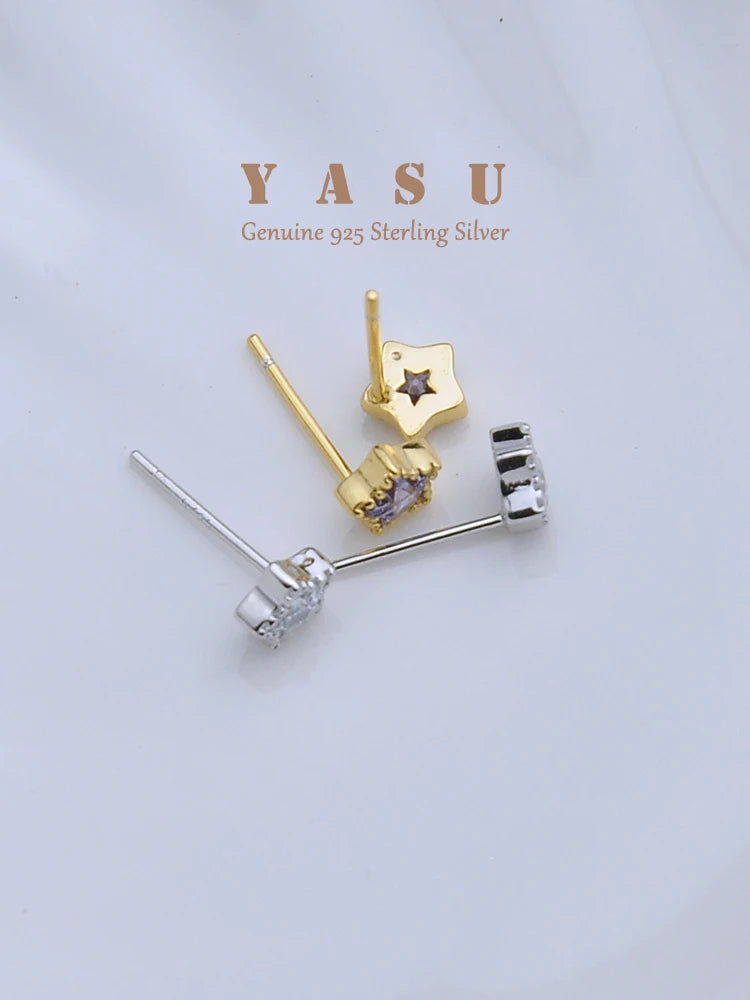 Yasu 925 Silver Star Stud Earrings Amethyst Pentagram