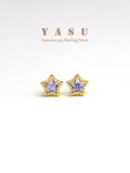 Yasu 925 Silver Star Stud Earrings Amethyst Pentagram