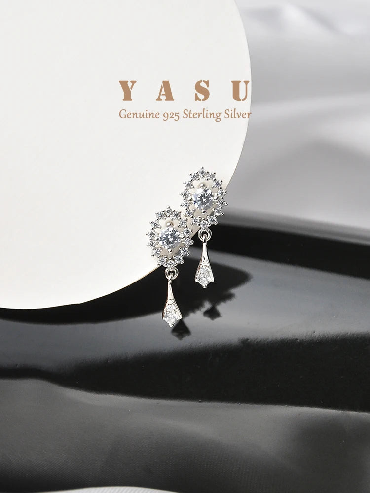 Yasu 925 Silver 14K Evil Eye Drop Earrings Crystal Wedding Jewelry