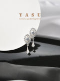 Yasu 925 Silver 14K Evil Eye Drop Earrings Crystal Wedding Jewelry