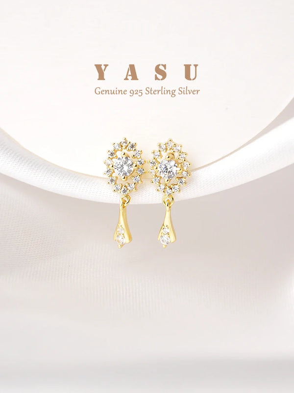 Yasu 925 Silver 14K Evil Eye Drop Earrings Crystal Wedding Jewelry