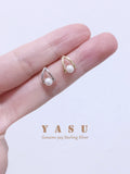Yasu 925 Sterling Silver 14K Plated Pearl Stud Earrings for Women
