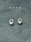 Yasu 925 Sterling Silver 14K Plated Pearl Stud Earrings for Women