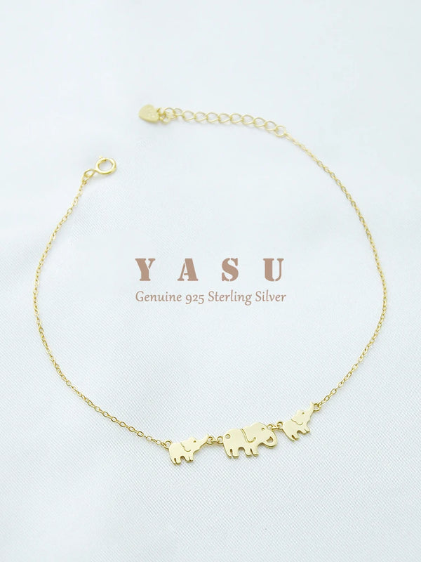 Yasu 925 Silver Anklets for Women 14k Plating Elephant Foot Chain