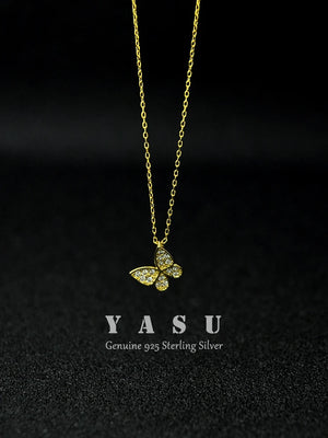 Yasu 925 Silver Butterfly Necklace Pendant Women Sparkling Clavicle Chain