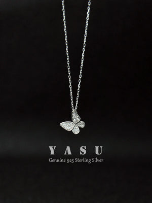 Yasu 925 Silver Butterfly Necklace Pendant Women Sparkling Clavicle Chain