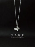 Yasu 925 Silver Butterfly Necklace Pendant Women Sparkling Clavicle Chain