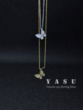 Yasu 925 Silver Butterfly Necklace Pendant Women Sparkling Clavicle Chain