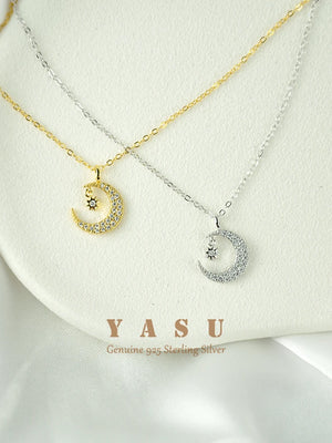 Yasu 925 Sterling Silver Crescent Necklace Moon Pendant For Women