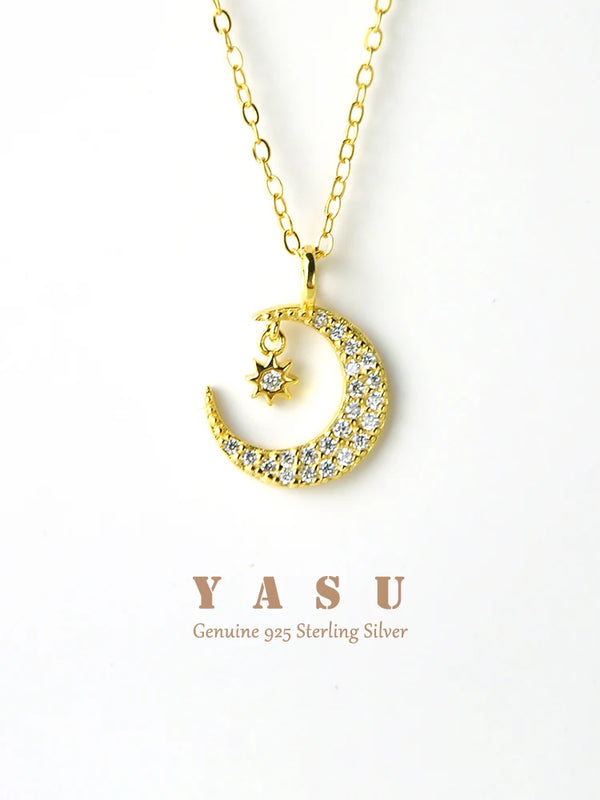 Yasu 925 Sterling Silver Crescent Necklace Moon Pendant For Women