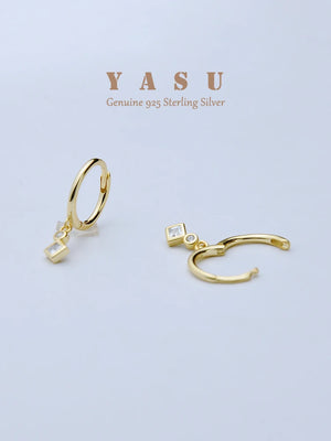 Yasu 925 Silver Diamond Rhombic Hoop Earrings 14K Plated