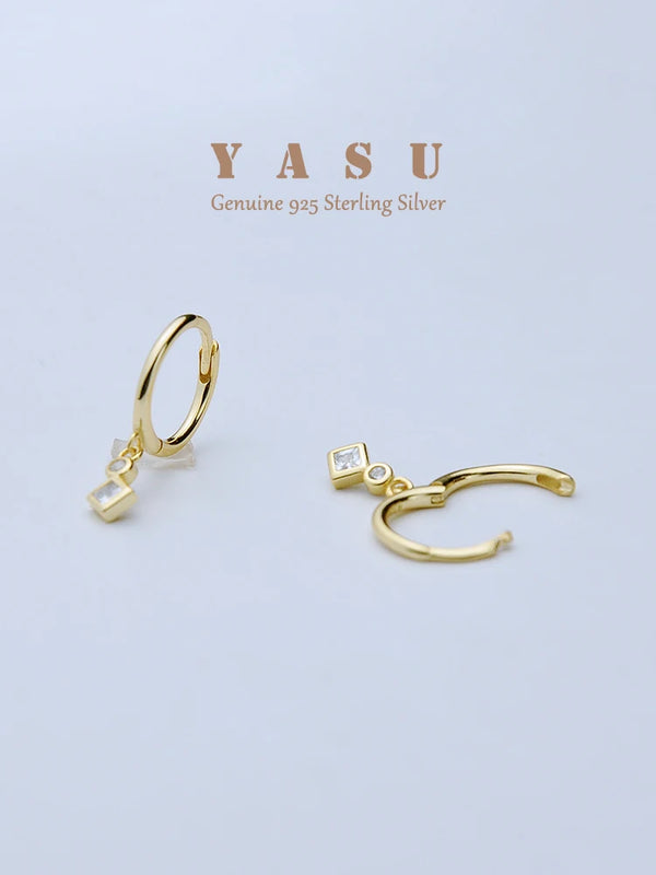 Yasu 925 Silver Diamond Rhombic Hoop Earrings 14K Plated