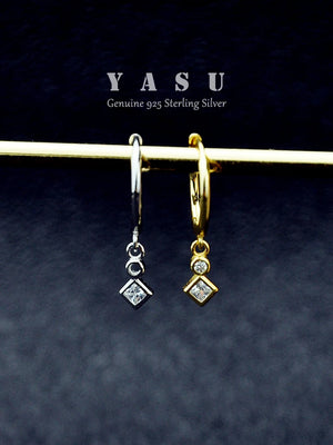 Yasu 925 Silver Diamond Rhombic Hoop Earrings 14K Plated