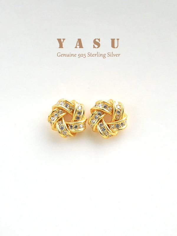 Yasu 925 Silver Diamond Twist Stud Earrings 14k Plated Vintage Jewelry