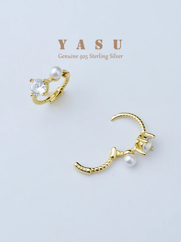 Yasu 925 Silver Freshwater Pearl Hoop Earrings Diamond Hoops Wedding Jewelry