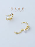 Yasu 925 Silver Freshwater Pearl Hoop Earrings Diamond Hoops Wedding Jewelry