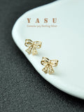 Yasu 925 Sterling Silver Bowknot Stud Earrings Hollow Bow Wedding Jewelry