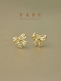 Yasu 925 Sterling Silver Bowknot Stud Earrings Hollow Bow Wedding Jewelry