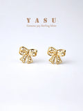 Yasu 925 Sterling Silver Bowknot Stud Earrings Hollow Bow Wedding Jewelry