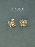 Yasu 925 Sterling Silver Bowknot Stud Earrings Hollow Bow Wedding Jewelry