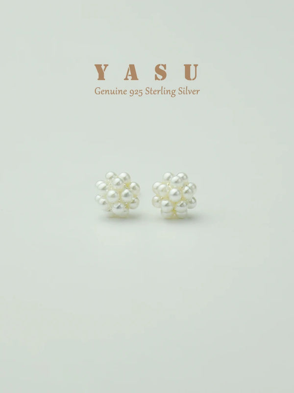 Yasu 925 Silver Pearl Flower Stud Earrings Party Jewelry