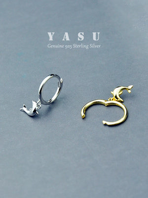 Yasu 925 Sterling Silver Small Hoops Sweet Dolphin Earrings