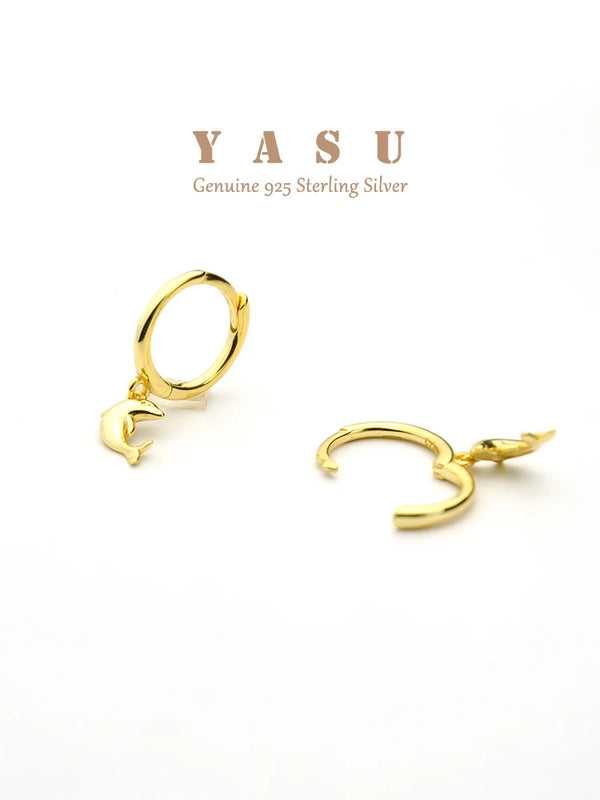 Yasu 925 Sterling Silver Small Hoops Sweet Dolphin Earrings