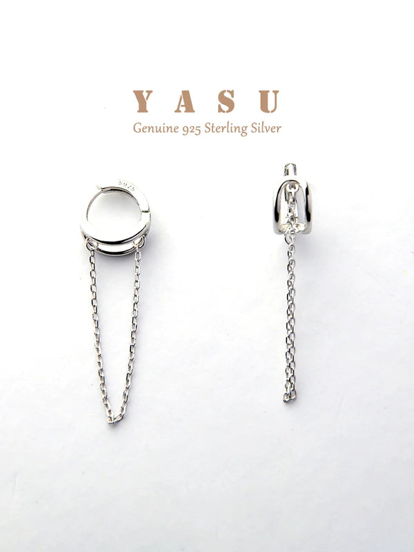 Yasu 925 Silver Tassel Hoop Earrings Buckled Party Jewelry