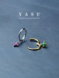 Yasu 925 Silver Clover Hoop Earrings for Women Colorful Drop Jewelry