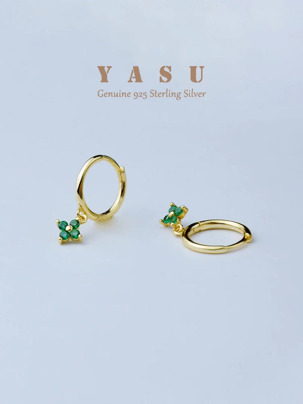 Yasu 925 Silver Clover Hoop Earrings for Women Colorful Drop Jewelry