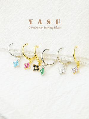 Yasu 925 Silver Clover Hoop Earrings for Women Colorful Drop Jewelry