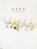 Yasu 925 Silver Clover Hoop Earrings for Women Colorful Drop Jewelry
