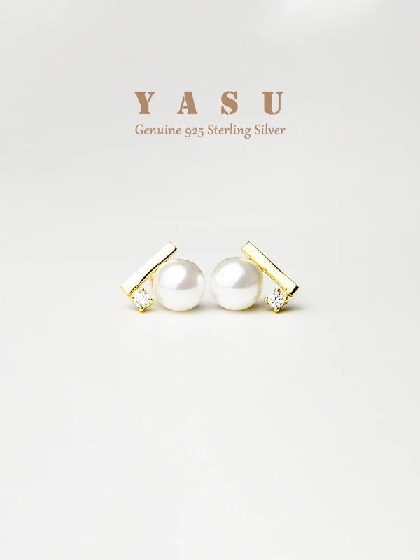 Yasu 925 Silver Pearl Earrings for Women Beam Studs