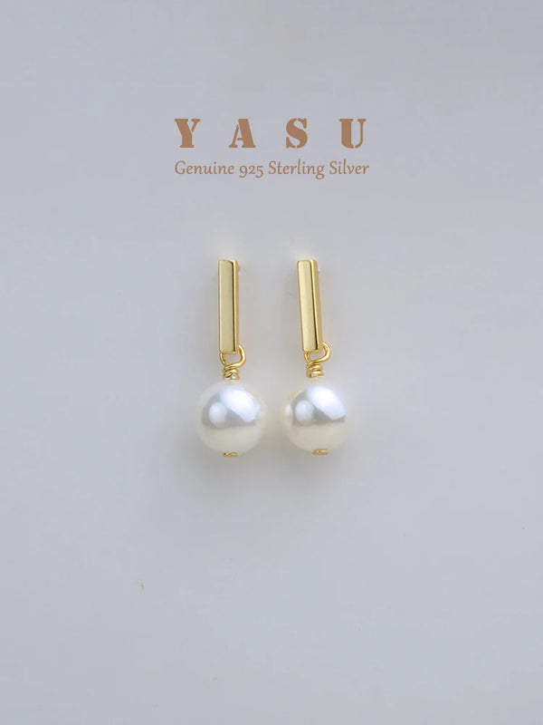 Yasu 925 Silver Grey Pearl Stud Earrings