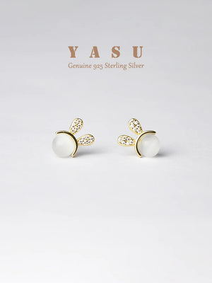 Yasu 925 Sterling Silver Opal Stud Earrings Bunny Ears for Girls