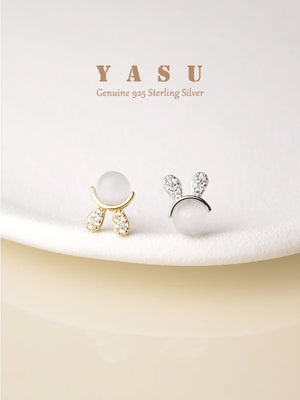 Yasu 925 Sterling Silver Opal Stud Earrings Bunny Ears for Girls