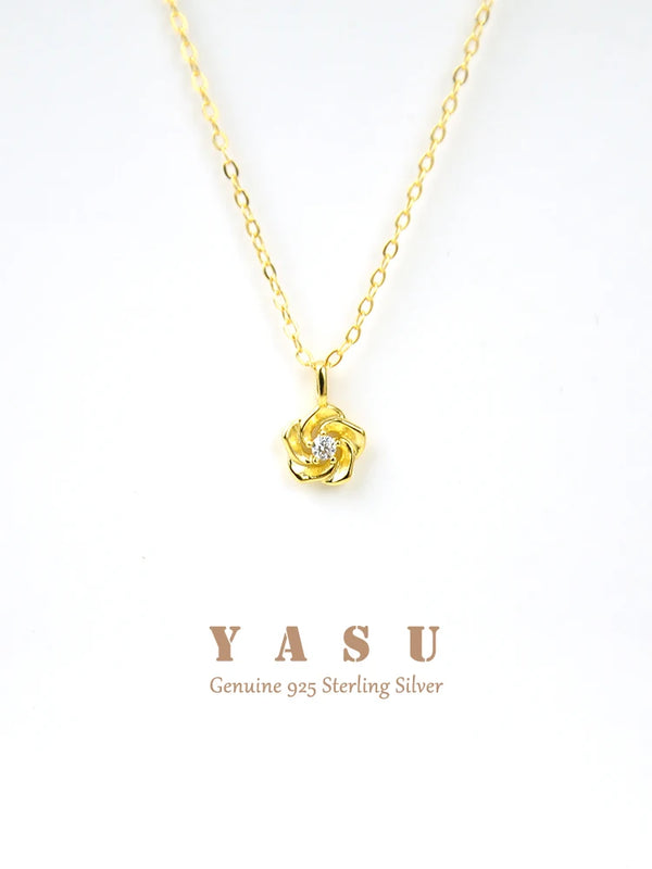 Yasu 925 Silver Flower Pendant Necklace 14k Plated Chain Gift