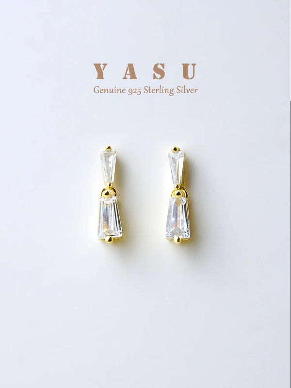 Yasu 925 Sterling Silver Plating 14k Geometric Square Stud Earrings