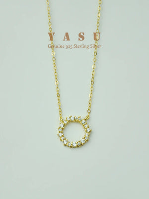 Yasu 925 Sterling Silver Round Necklace BlingBling Pendant For Women