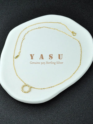 Yasu 925 Sterling Silver Round Necklace BlingBling Pendant For Women