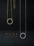 Yasu 925 Sterling Silver Round Necklace BlingBling Pendant For Women