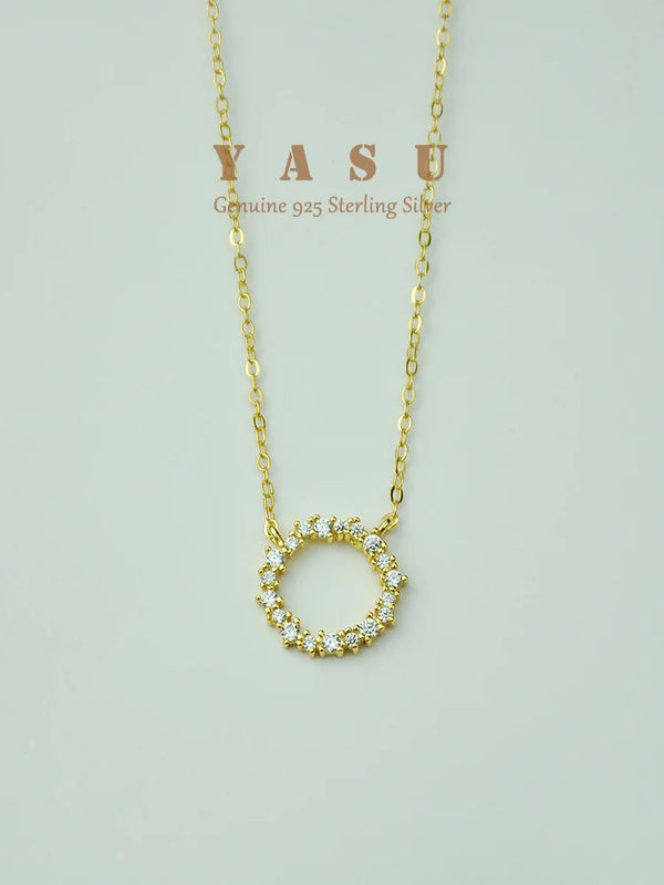 Yasu 925 Sterling Silver Round Necklace BlingBling Pendant For Women