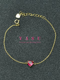 Yasu 925 Silver Ruby Heart Bracelet 14K Plated Chain Party Jewelry